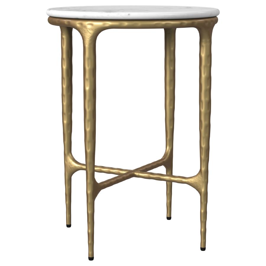 (image for) Baldwin Round Marble Top Side Table White and Gold