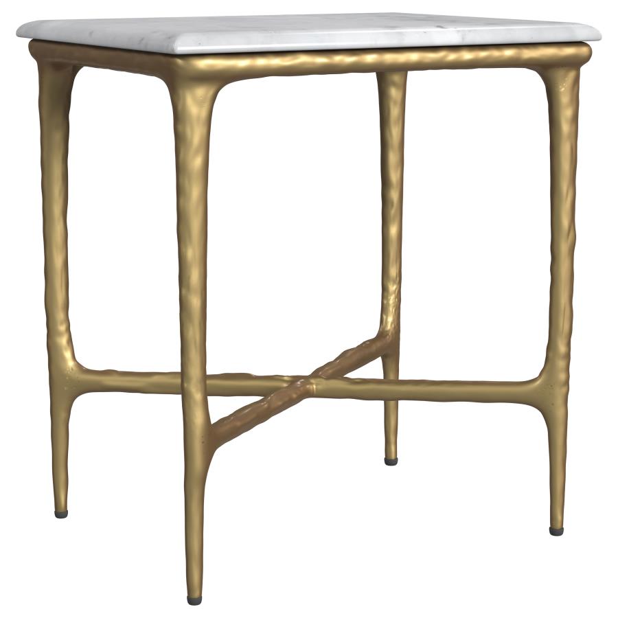 (image for) Baldwin Rectangular Marble Top Side Table White and Gold