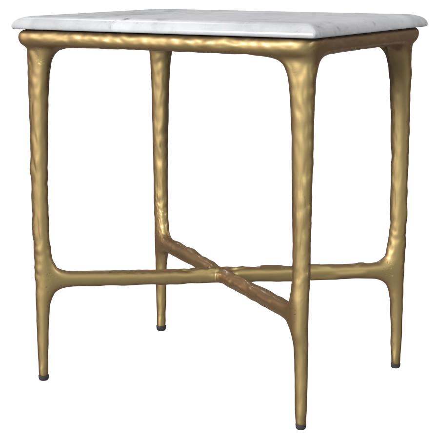 (image for) Baldwin Rectangular Marble Top Side Table White and Gold