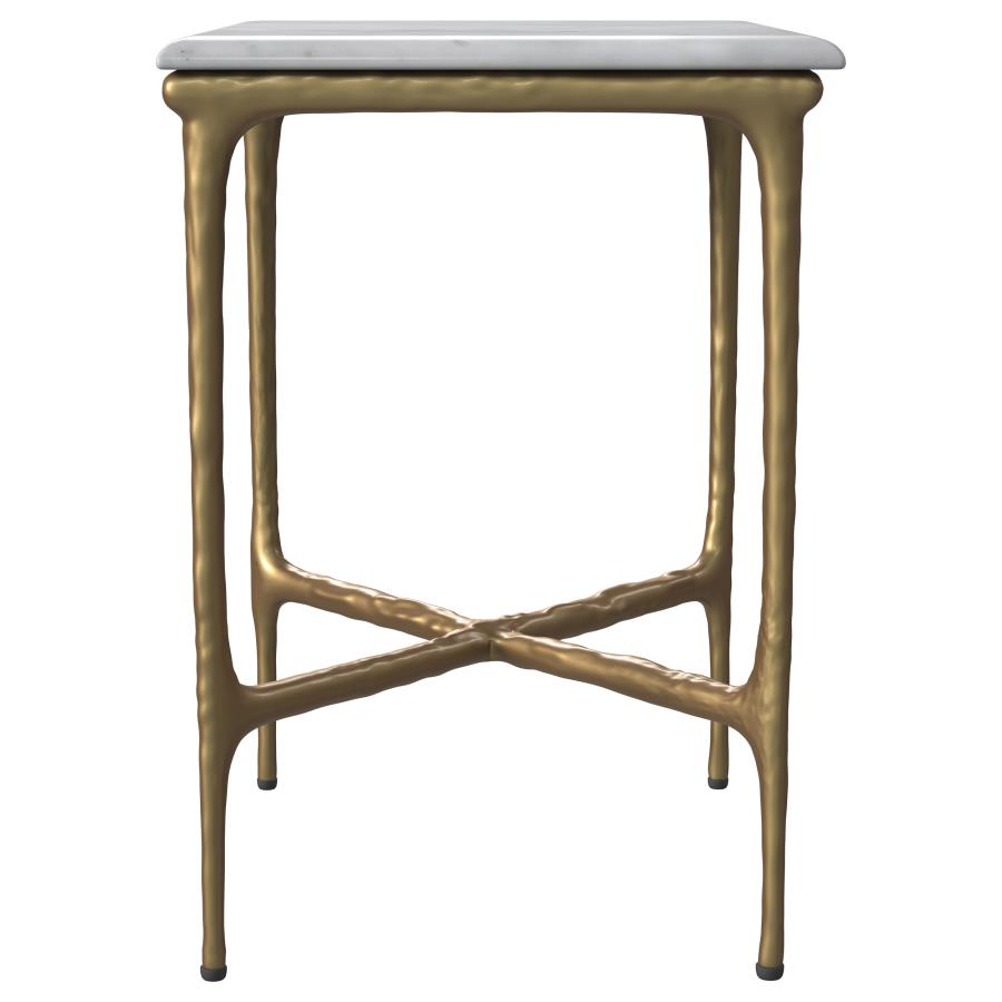 (image for) Baldwin Rectangular Marble Top Side Table White and Gold