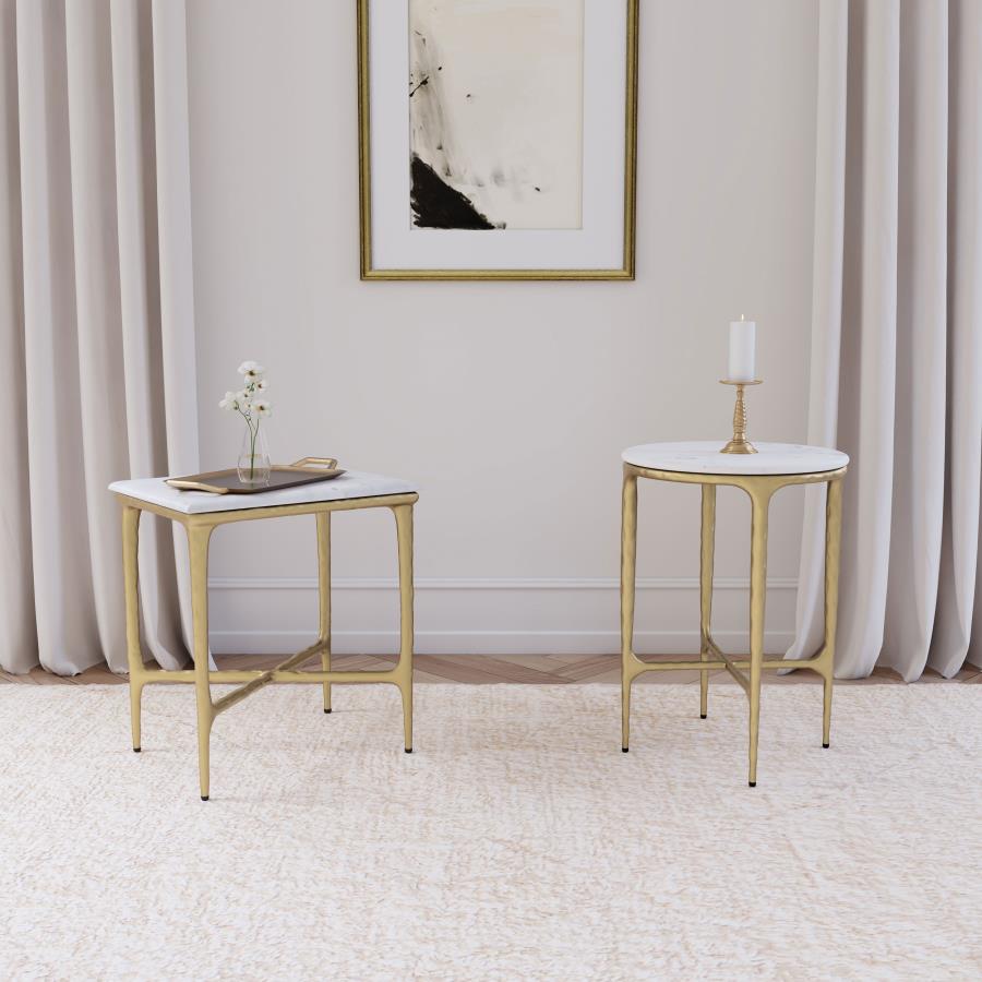 (image for) Baldwin Rectangular Marble Top Side Table White and Gold