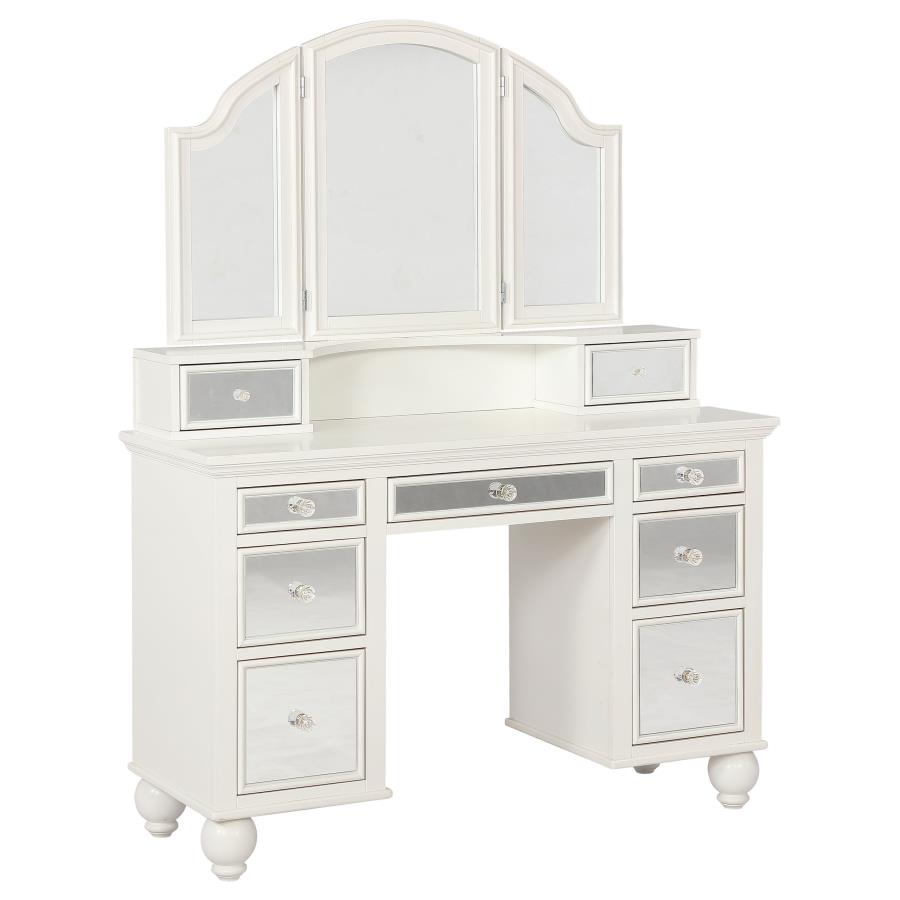 (image for) Reinhart Makeup Vanity Table Set White and Beige - Click Image to Close