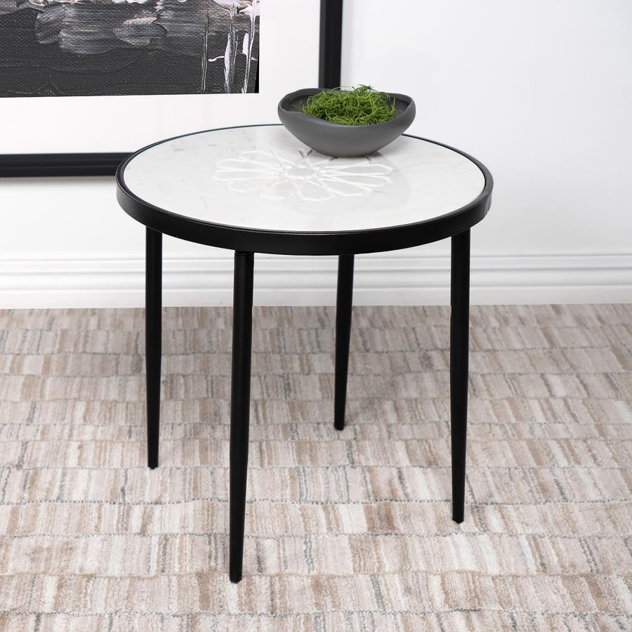 (image for) Kofi Round Marble Top Accent Side Table White and Black