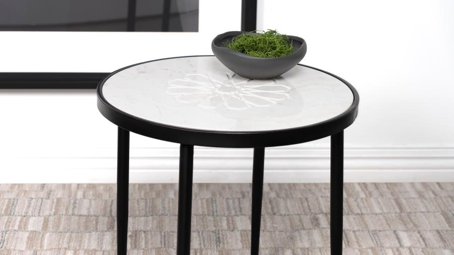 (image for) Kofi Round Marble Top Accent Side Table White and Black