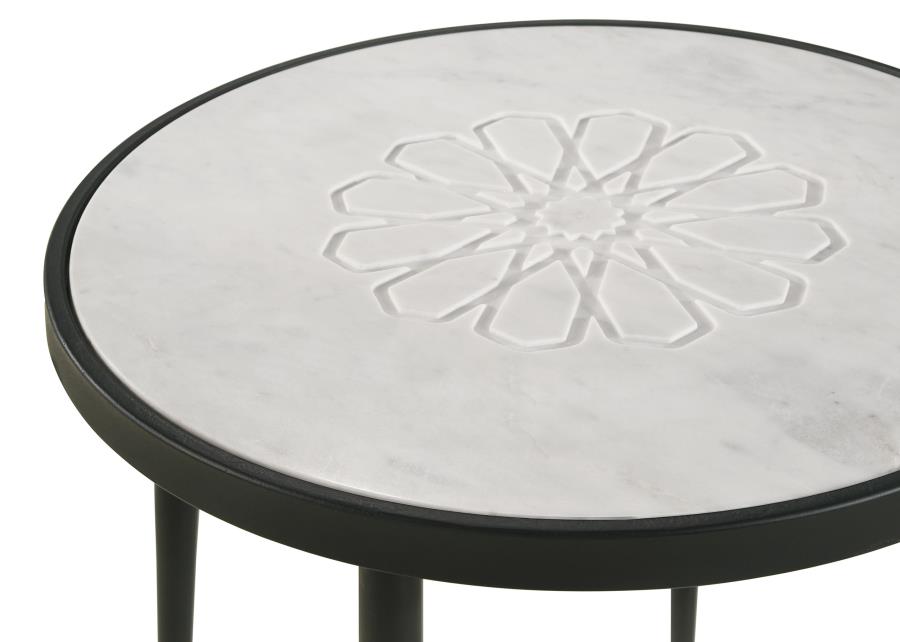 (image for) Kofi Round Marble Top Accent Side Table White and Black