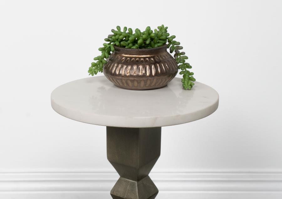 (image for) Colette Round Marble Top Side Table White and Dark Grey