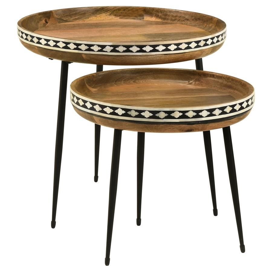 (image for) Ollie 2-piece Solid Wood Bone Inlay Nesting Table Natural