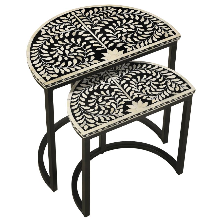 (image for) Zakiya 2-piece Demilune Nesting Table Set Black and White