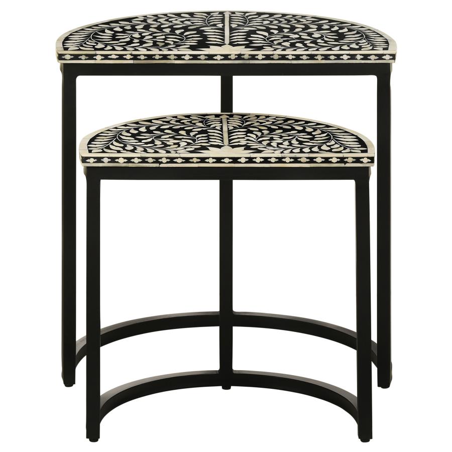 (image for) Zakiya 2-piece Demilune Nesting Table Set Black and White