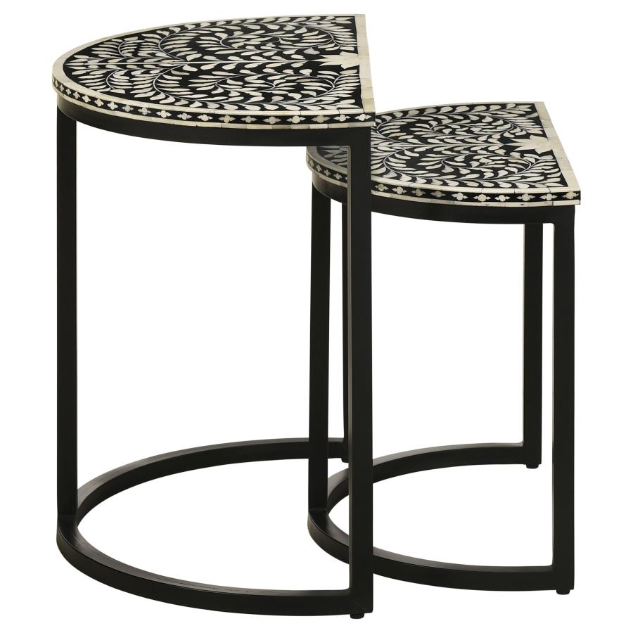 (image for) Zakiya 2-piece Demilune Nesting Table Set Black and White