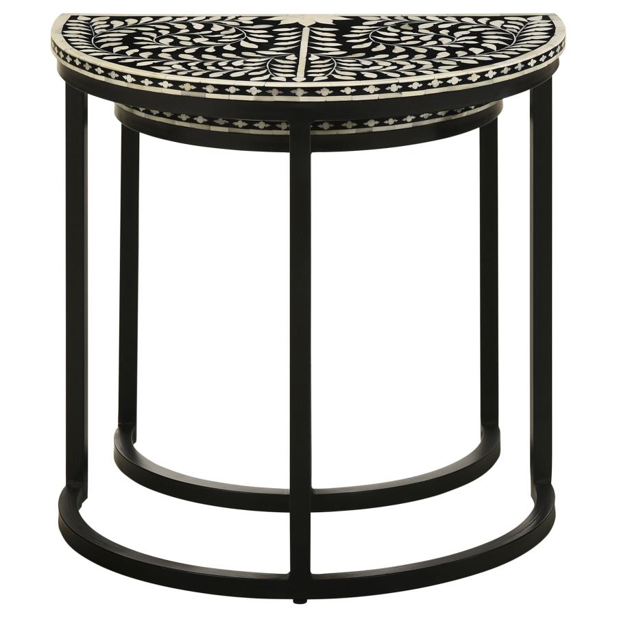 (image for) Zakiya 2-piece Demilune Nesting Table Set Black and White