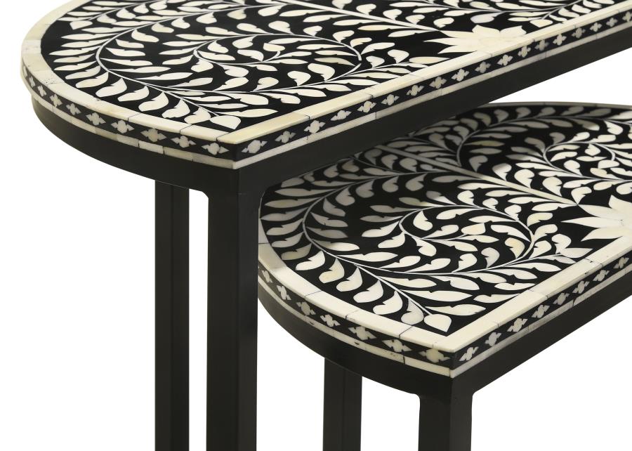 (image for) Zakiya 2-piece Demilune Nesting Table Set Black and White