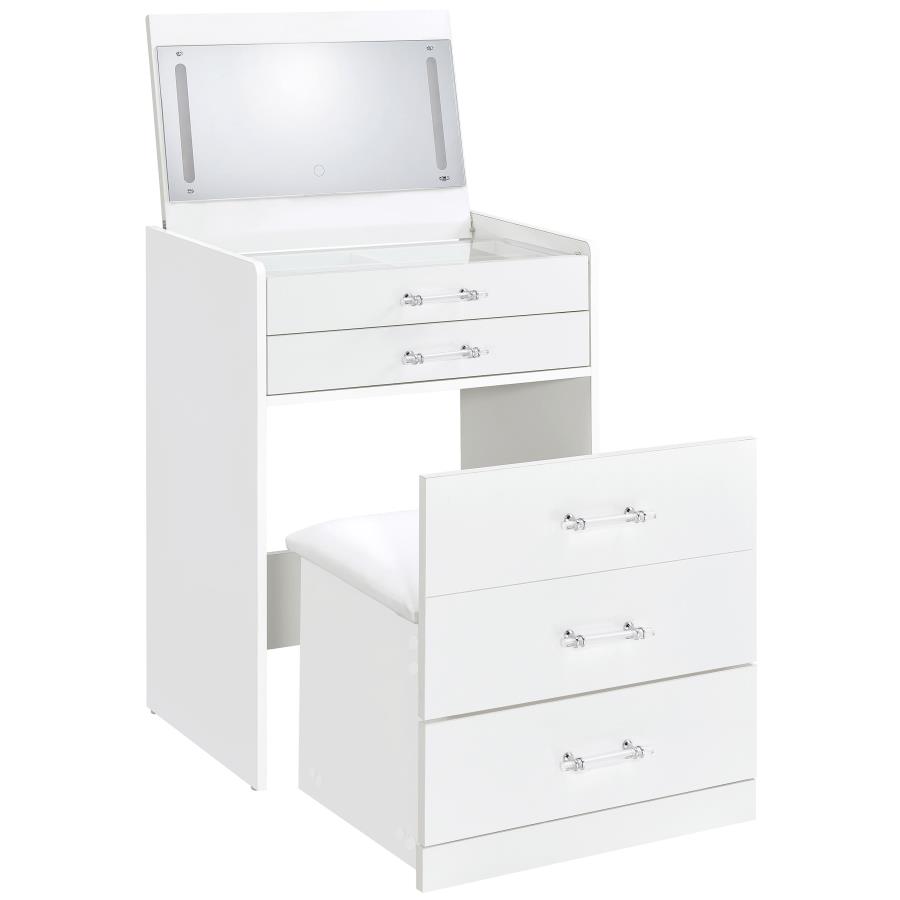 (image for) Danbury 3-drawer Makeup Vanity & Stool Set White High Gloss - Click Image to Close