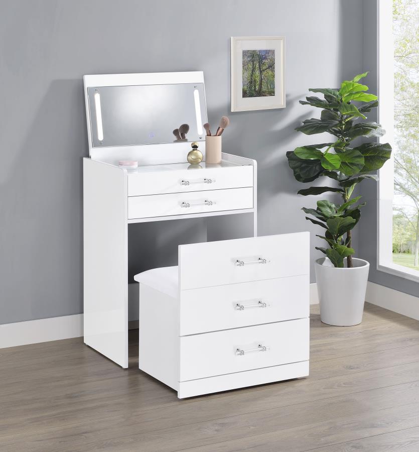 (image for) Danbury 3-drawer Makeup Vanity & Stool Set White High Gloss