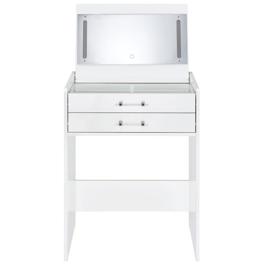 (image for) Danbury 3-drawer Makeup Vanity & Stool Set White High Gloss