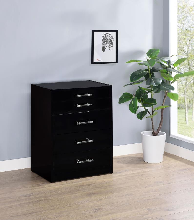 (image for) Danbury 3-drawer Makeup Vanity & Stool Set Black High Gloss