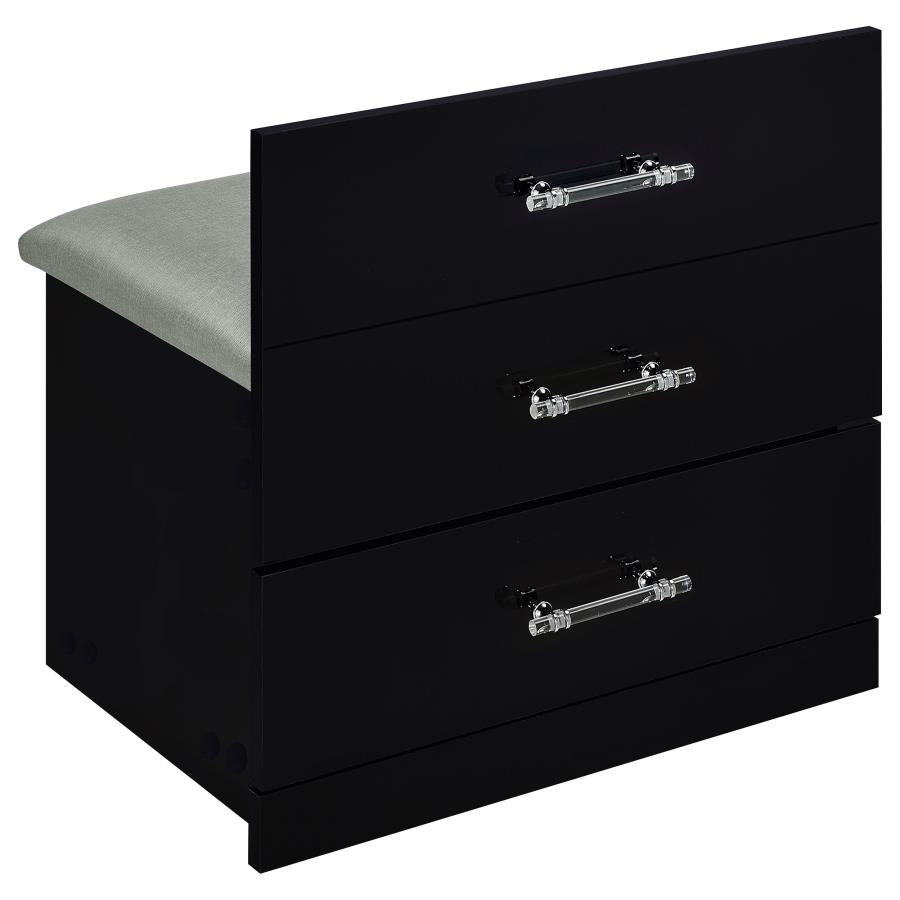 (image for) Danbury 3-drawer Makeup Vanity & Stool Set Black High Gloss