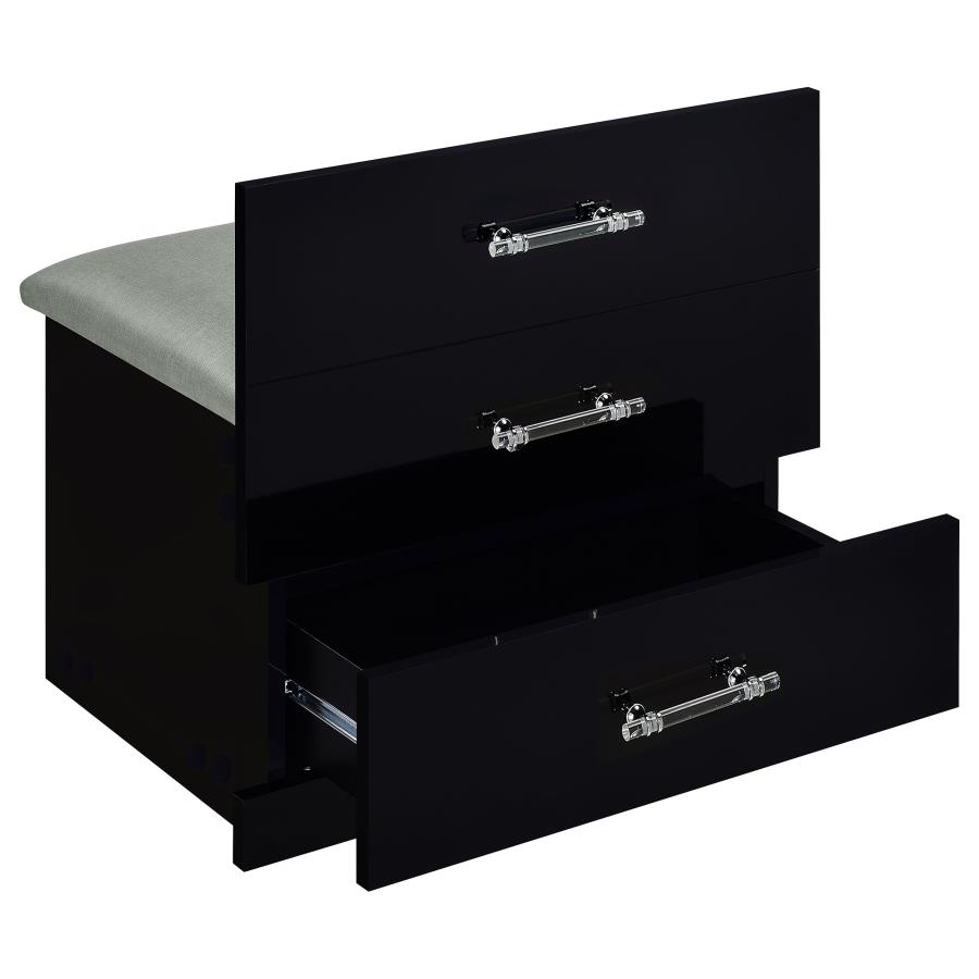 (image for) Danbury 3-drawer Makeup Vanity & Stool Set Black High Gloss