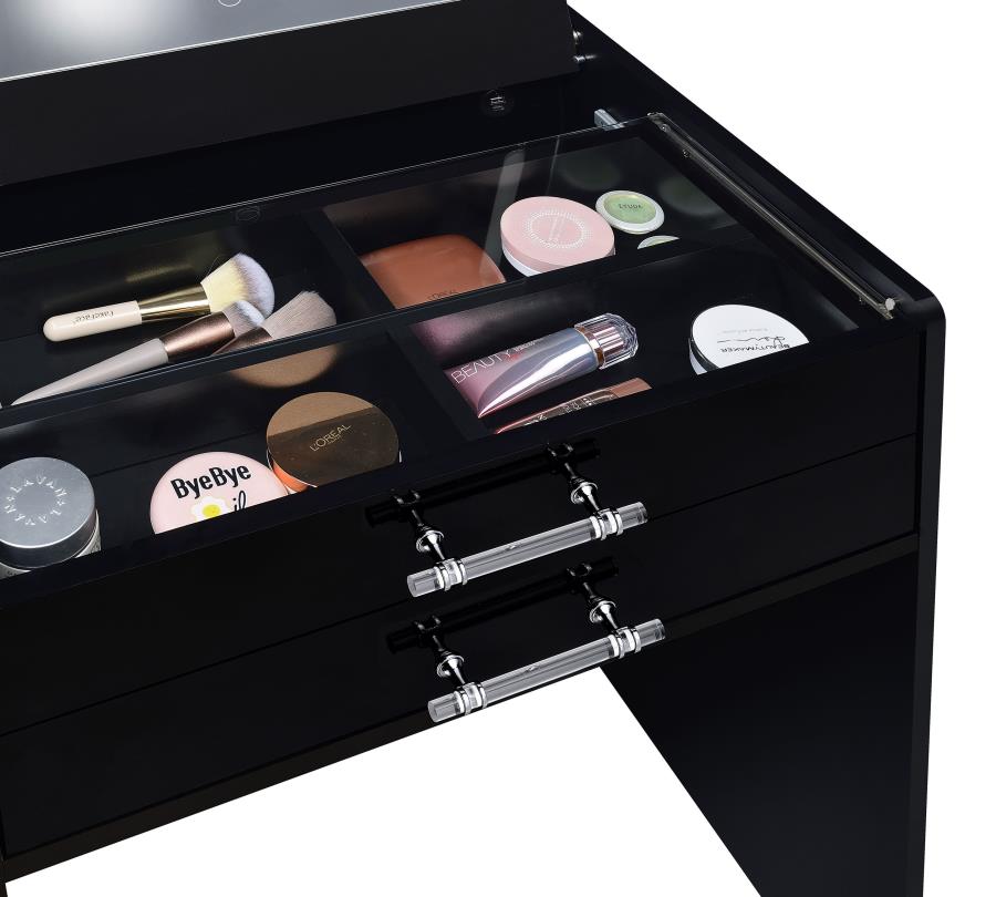 (image for) Danbury 3-drawer Makeup Vanity & Stool Set Black High Gloss