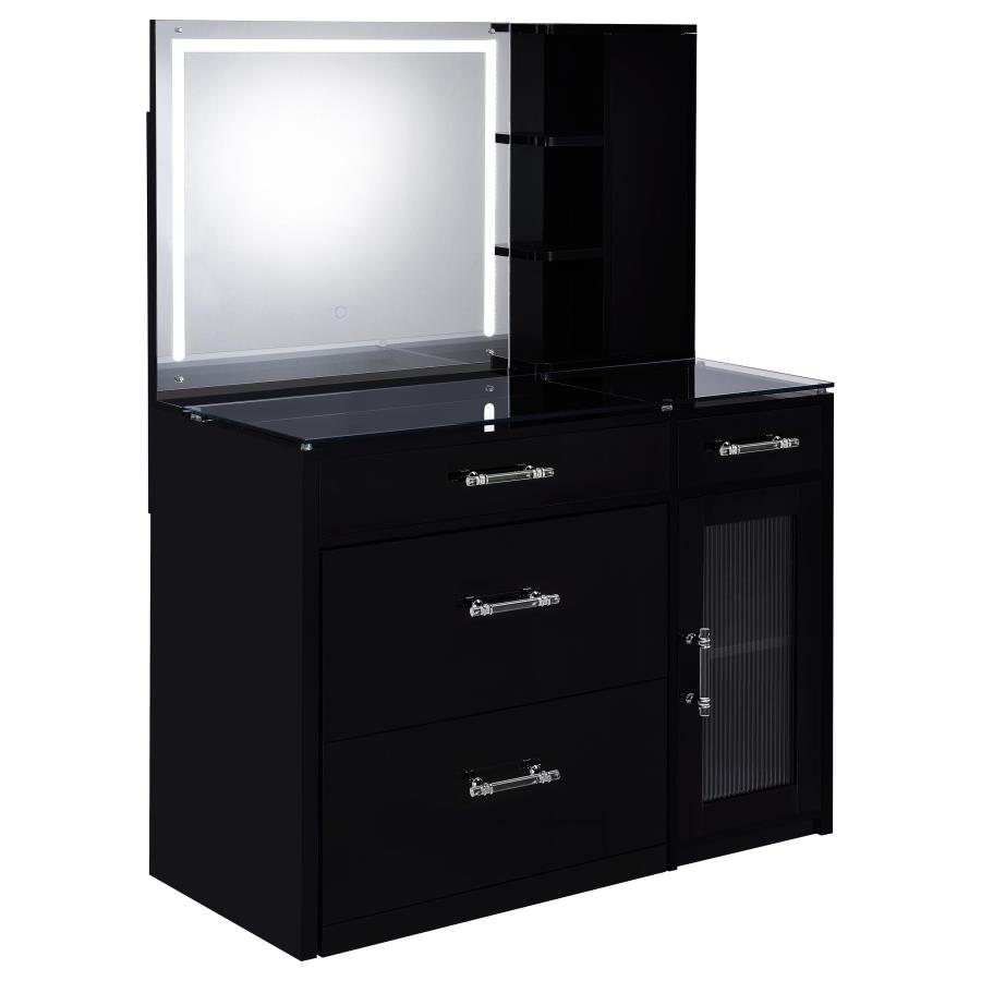 (image for) Flora 2-drawer Vanity Set with LED Mirror Black High Gloss