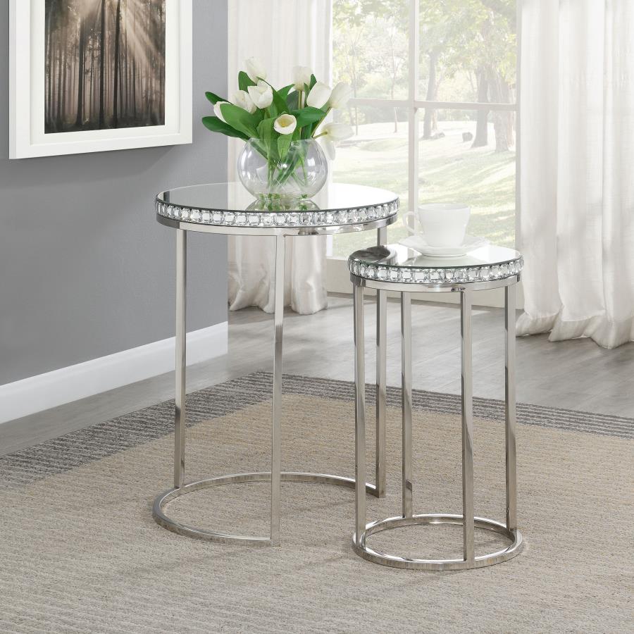 (image for) Addison 2-piece Round Mirror Top Nesting Tables Silver