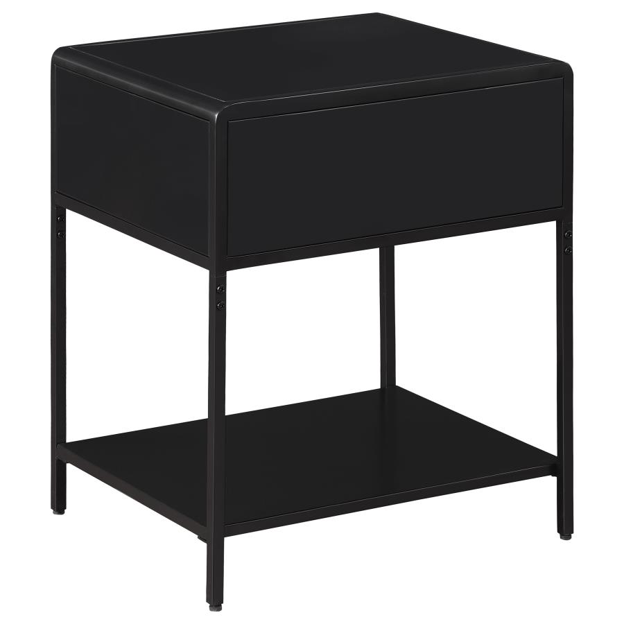 (image for) Amherst 1-drawer Radio Weave Cane Metal Bedside Table Black