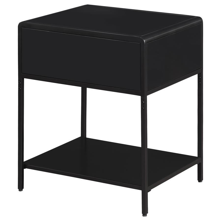 (image for) Amherst 1-drawer Radio Weave Cane Metal Bedside Table Black