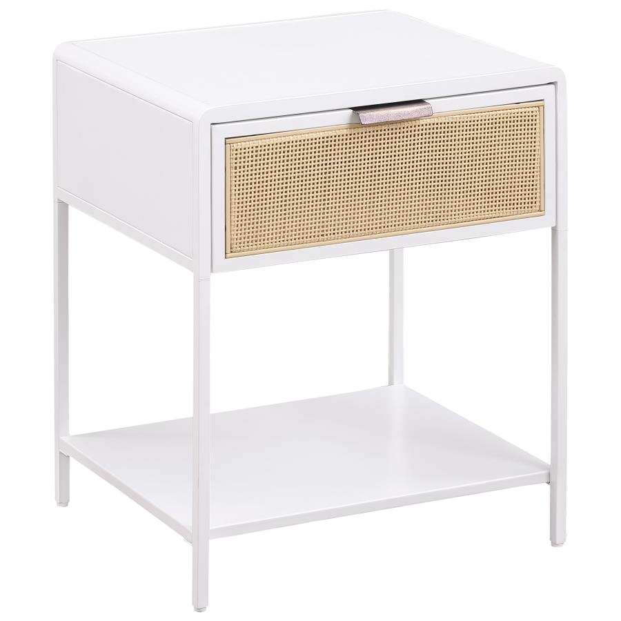 (image for) Amherst 1-drawer Radio Weave Cane Metal Bedside Table White