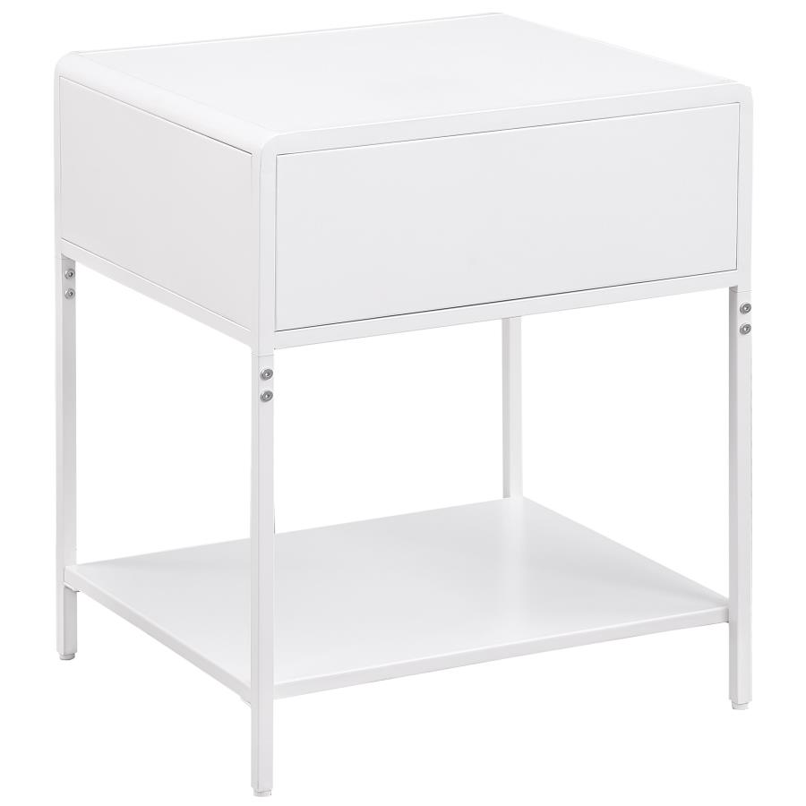 (image for) Amherst 1-drawer Radio Weave Cane Metal Bedside Table White