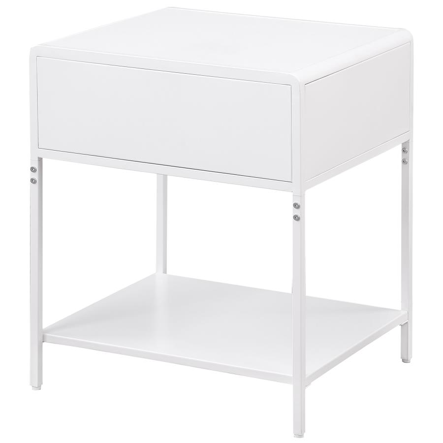 (image for) Amherst 1-drawer Radio Weave Cane Metal Bedside Table White