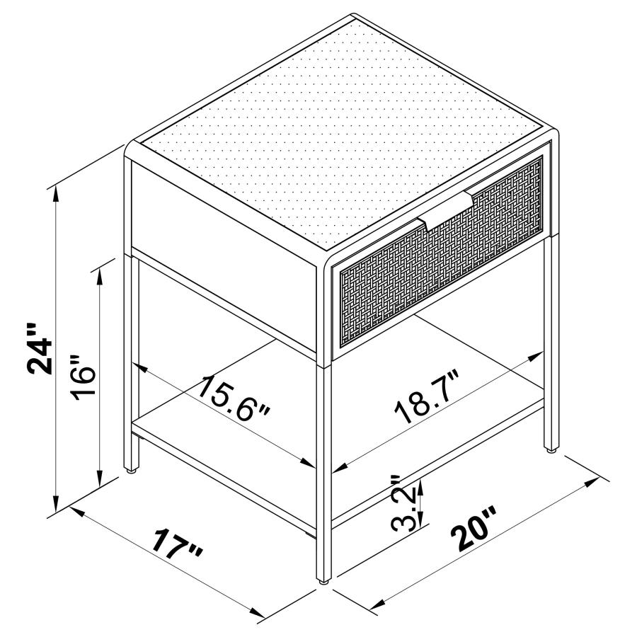 (image for) Amherst 1-drawer Radio Weave Cane Metal Bedside Table White