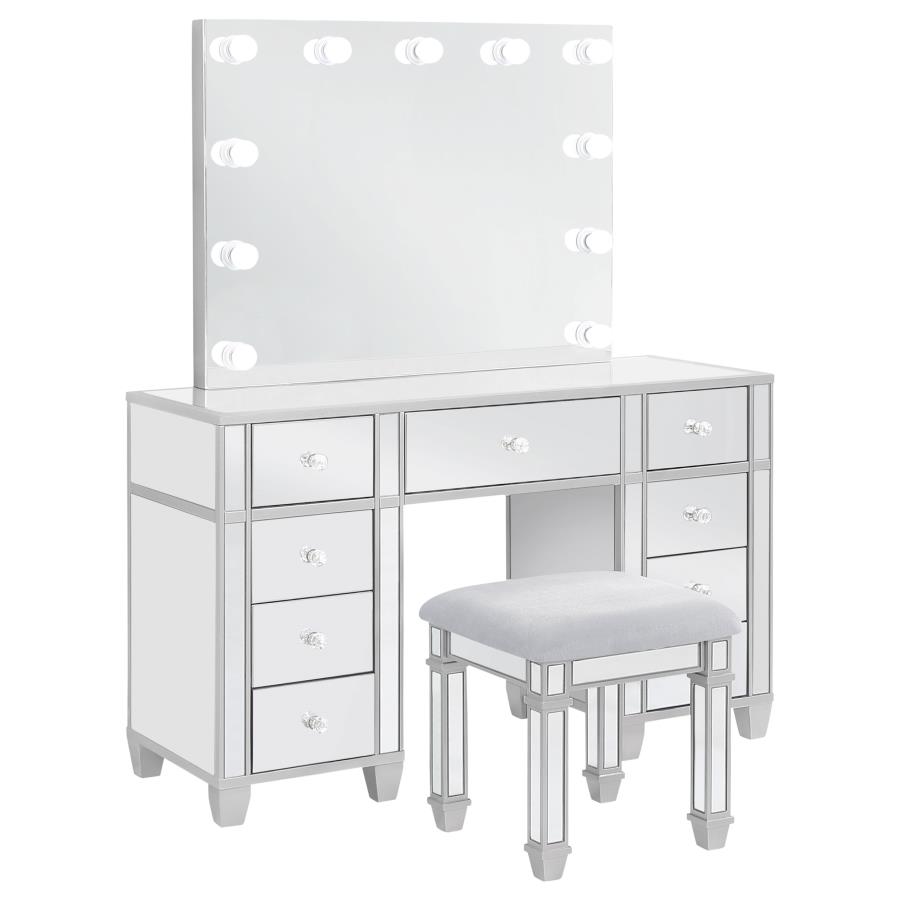 (image for) Allora 9-drawer Vanity Set with Lighting Metallic Silver - Click Image to Close