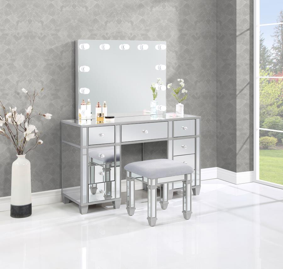 (image for) Allora 9-drawer Vanity Set with Lighting Metallic Silver