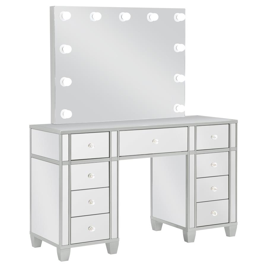 (image for) Allora 9-drawer Vanity Set with Lighting Metallic Silver