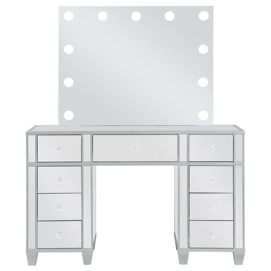 (image for) Allora 9-drawer Vanity Set with Lighting Metallic Silver