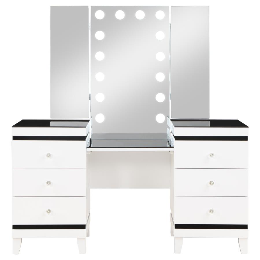 (image for) Talei 6-drawer Vanity Set with Lighting Black and White