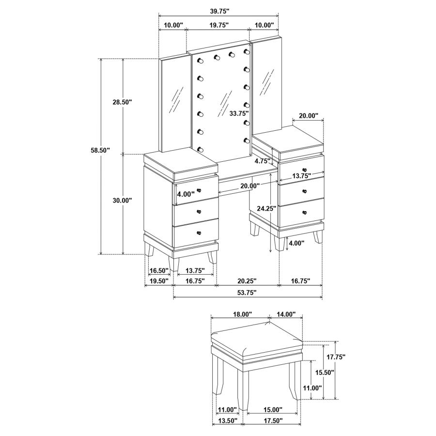 (image for) Talei 6-drawer Vanity Set with Lighting Black and White