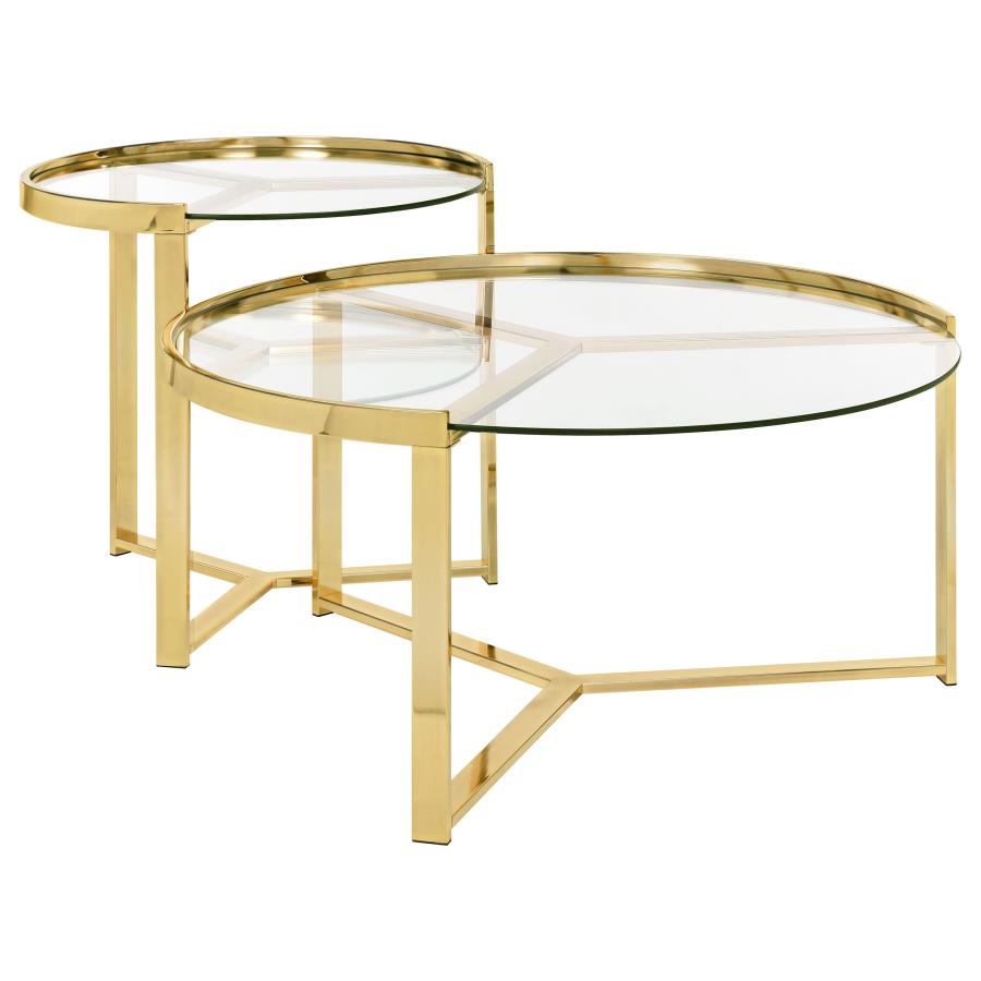 (image for) Delia 2-Piece Round Glass Top Nesting Coffee Table Gold - Click Image to Close