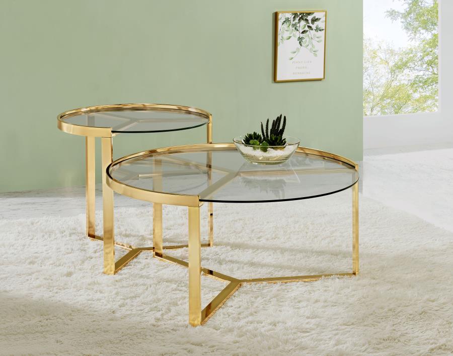 (image for) Delia 2-Piece Round Glass Top Nesting Coffee Table Gold