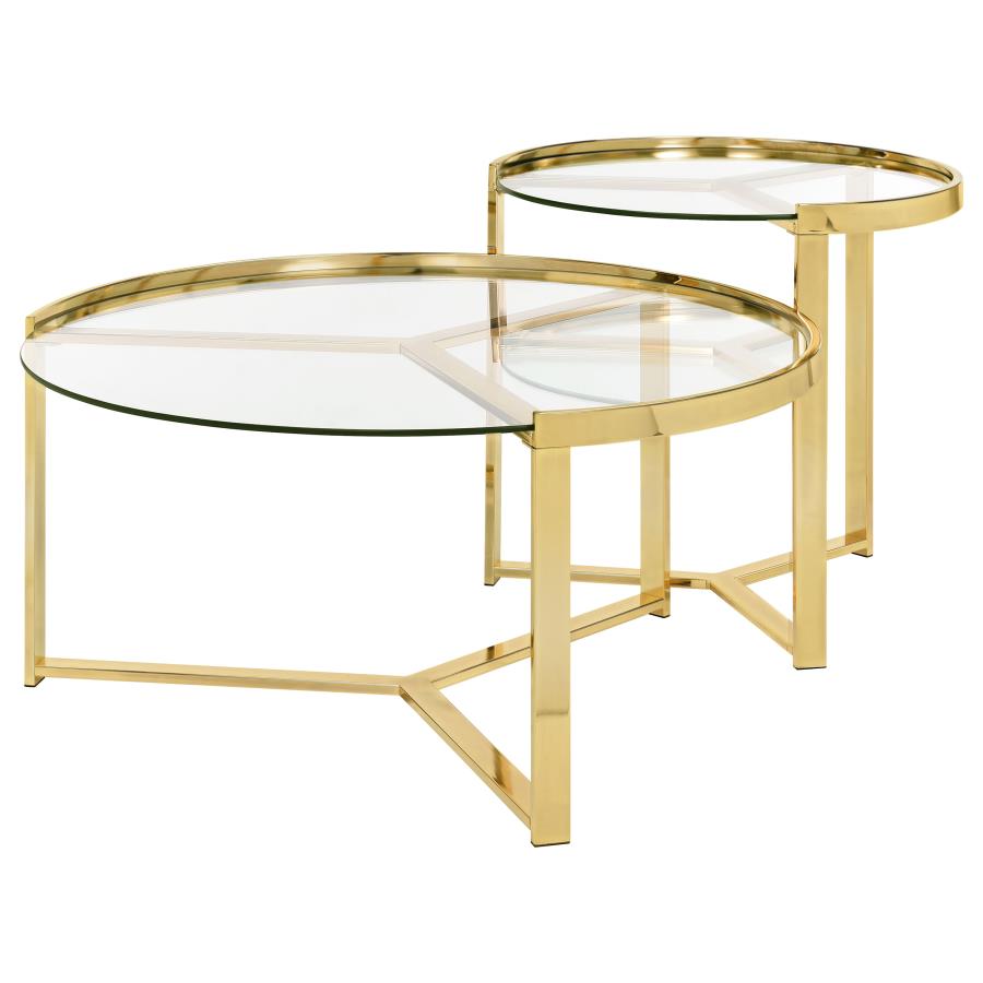 (image for) Delia 2-Piece Round Glass Top Nesting Coffee Table Gold