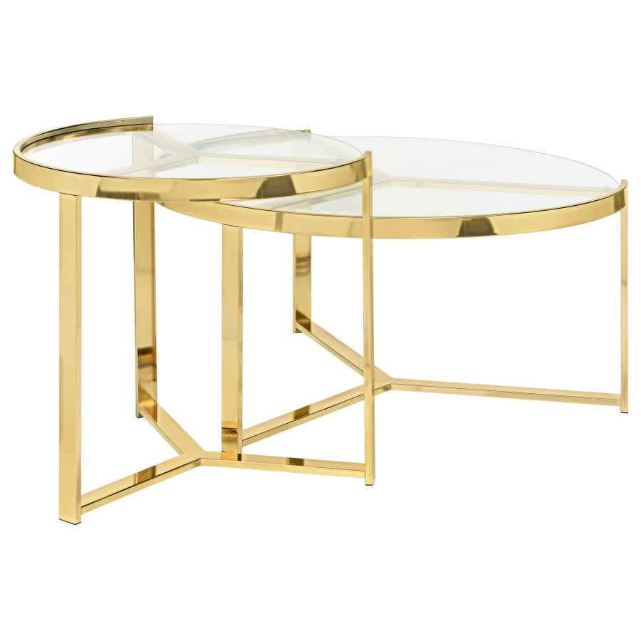 (image for) Delia 2-Piece Round Glass Top Nesting Coffee Table Gold