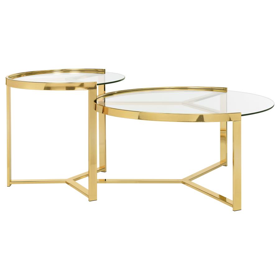 (image for) Delia 2-Piece Round Glass Top Nesting Coffee Table Gold