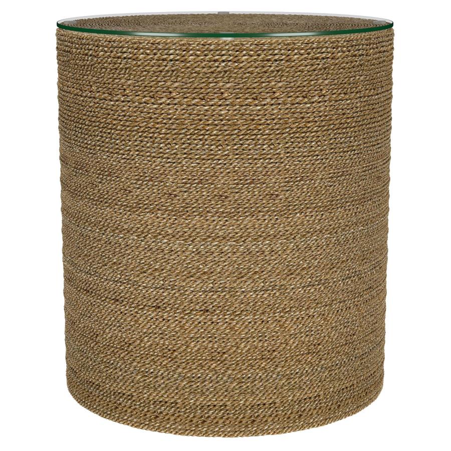 (image for) Halden Round Woven Seagrass Accent Side Table Light Brown