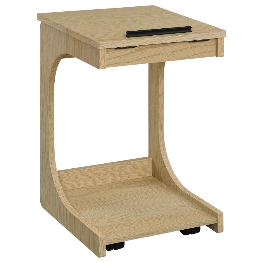 (image for) Ralston C-Shaped Lift-Top Sofa Side Table With Casters Light Oak