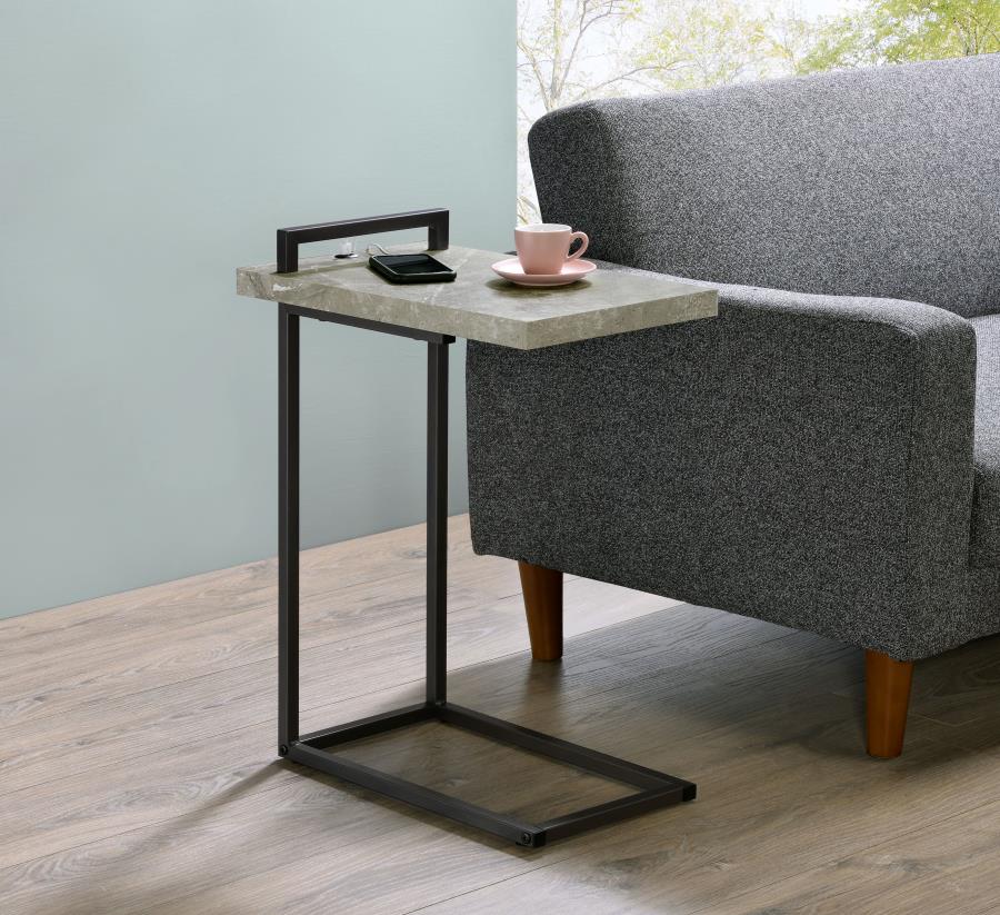 (image for) Maxwell C-shaped Side Table USB Charging Grey Faux Marble