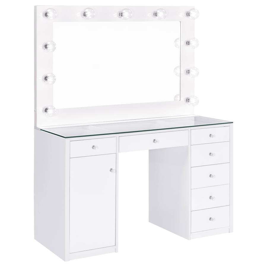 (image for) Acena 7-drawer Vanity Set with Lighting White High Gloss - Click Image to Close