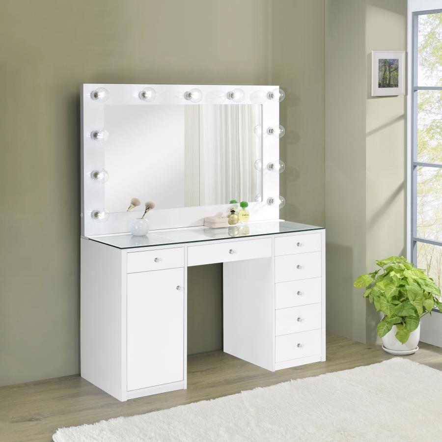 (image for) Acena 7-drawer Vanity Set with Lighting White High Gloss