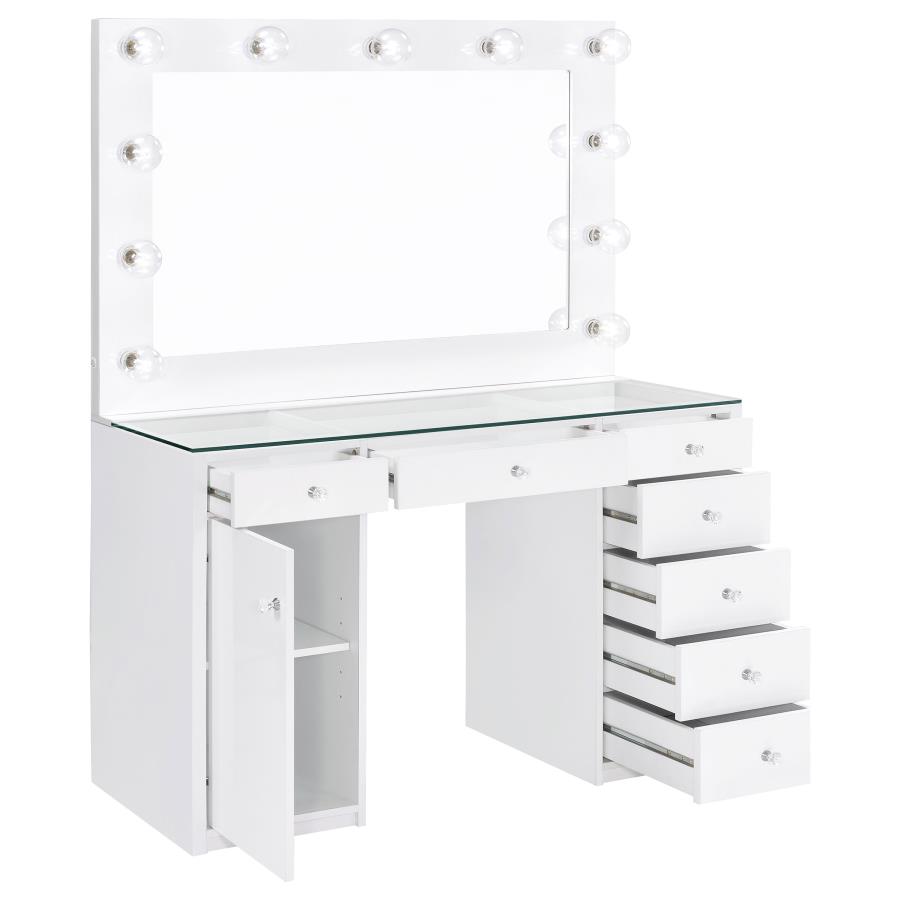 (image for) Acena 7-drawer Vanity Set with Lighting White High Gloss