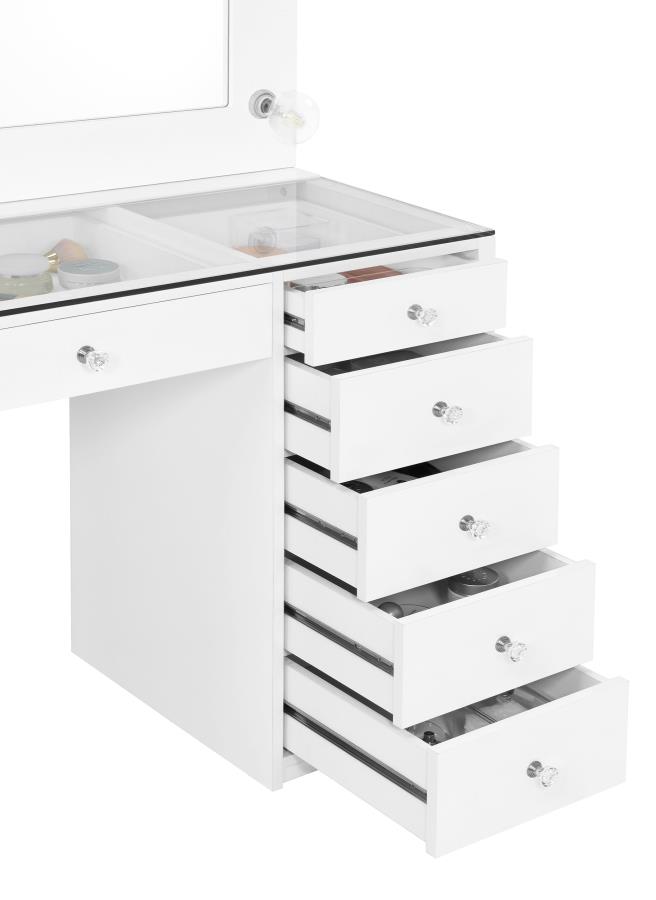 (image for) Acena 7-drawer Vanity Set with Lighting White High Gloss