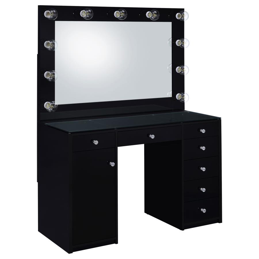 (image for) Acena 7-drawer Vanity Set with Lighting Black High Gloss